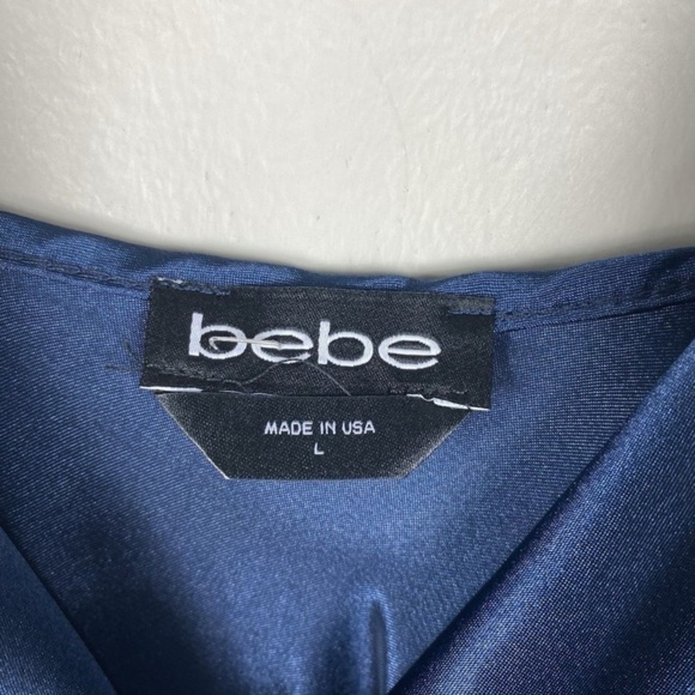 Bebe Satin Slip Mini Dress Sz L Blue Y2K 90s Clubbing Party NEW - Picture 6 of 10